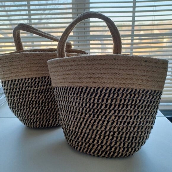 Set of 2 Rope Hanging Baskets | Woven Storage | Black & Beige | NWT - Picture 5 of 8